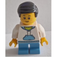 Boy, White and Blue Hoodie, Short Medium Blue Legs, Black Hair (fig-010003)