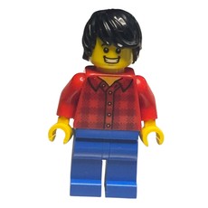 Man, Red Flannel Shirt, Blue Legs, Black Hair, Clenched Teeth Smile (fig-010009)
