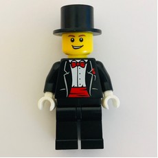 Groom, Black Tuxedo with Red Bow Tie and Cummerbund, Top Hat (fig-010017)