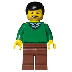 Man, Green V-Neck Sweater, Reddish Brown Legs, Black Hair, Beard (fig-010028)