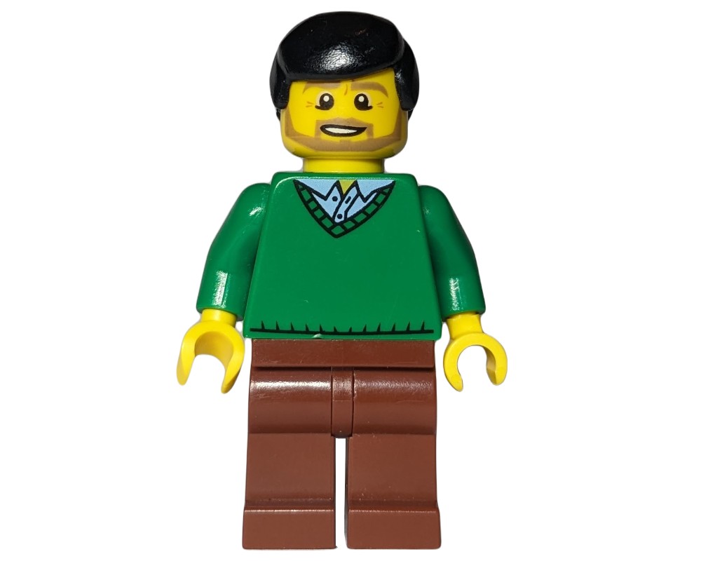 LEGO Set fig-010028 Man, Green V-Neck Sweater, Reddish Brown Legs ...