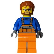 Ground Crew, Orange Overalls over Blue Sweater, Dark Orange Hair, Beard and Glasses (fig-010040)