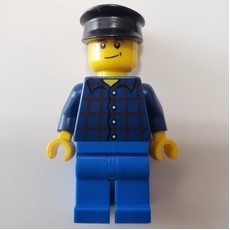 Man, Dark Blue Plaid Shirt, Blue Legs, Black Hat (fig-010044)