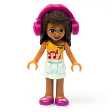 Andrea - Bright Light Orange Top, Light Aqua Skirt, Magenta Headphone (fig-010323)