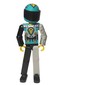 Technic Figure Black/Light Gray Legs, Dark Turquoise Torso with Yellow, Black, Silver Print, Light Gray Mechanical Left Arm - Printed Helmet