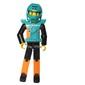 Technic Figure Orange/Black Legs, Orange Torso with Silver Print, Black Arms, Black Hair - Dark Turquoise Helmet