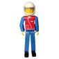 Technic Figure Blue Legs, Red Top with Zip, Blue Arms, Black Hair - White Helmet