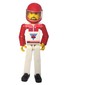 Technic Figure White Legs, White Top with Red Vest, Red Arms, Black Hair - Red Helmet