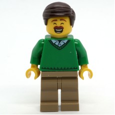 Man, Green Sweater, Dark Tan Legs, Dark Brown Hair, Moustache (fig-010570)