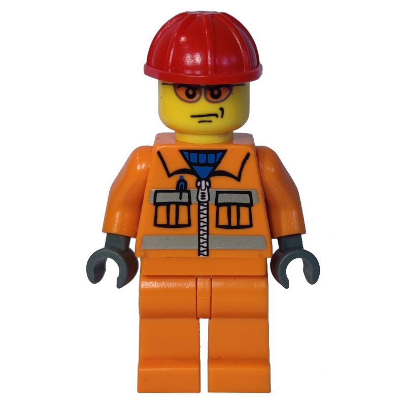 LEGO Set fig-010633 Worker - Orange Torso, Orange Legs, Red Helmet ...