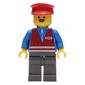 Train Worker - Blue Torso, Dark Gray Legs, Red Hat