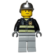 Fire Fighter - Black Torso, Light Bluish grey Legs, Silver Helmet (fig-010699)