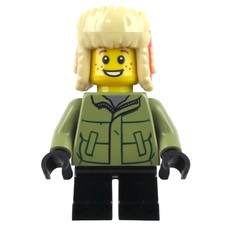 Boy, Olive Green Jacket, Black Legs, Red Ushanka Hat (fig-010735)