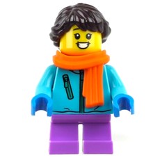 Girl, Medium Azure Jacket, Medium Lavender Legs, Orange Scarf, Dark Brown Hair (fig-010736)