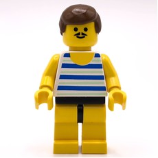 Man, Blue and White Striped Swimsuit, Brown Hair, Moustache (fig-010741)