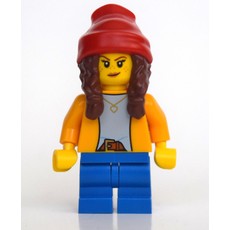 Girl, Bright Light Orange Shirt, Blue Medium Legs, Red Beanie with Braids (fig-010755)