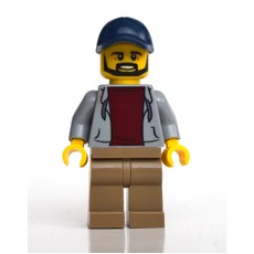 Man, Light Bluish Gray Open Hoodie, Dark Tan Legs, Dark Blue Cap, Beard (fig-010756)