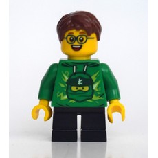 Boy, Green Ninjago Hoodie, Short Black Legs, Reddish Brown Hair, Glasses (fig-010757)