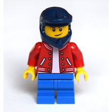 Boy, Red Letterman Jacket, Blue Medium Legs, Dark Blue Dirt Bike Helmet (fig-010778)