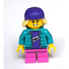 Girl, Dark Turquoise Jacket, Short Dark Pink Legs, Dark Purple Bike Helmet (fig-010779)
