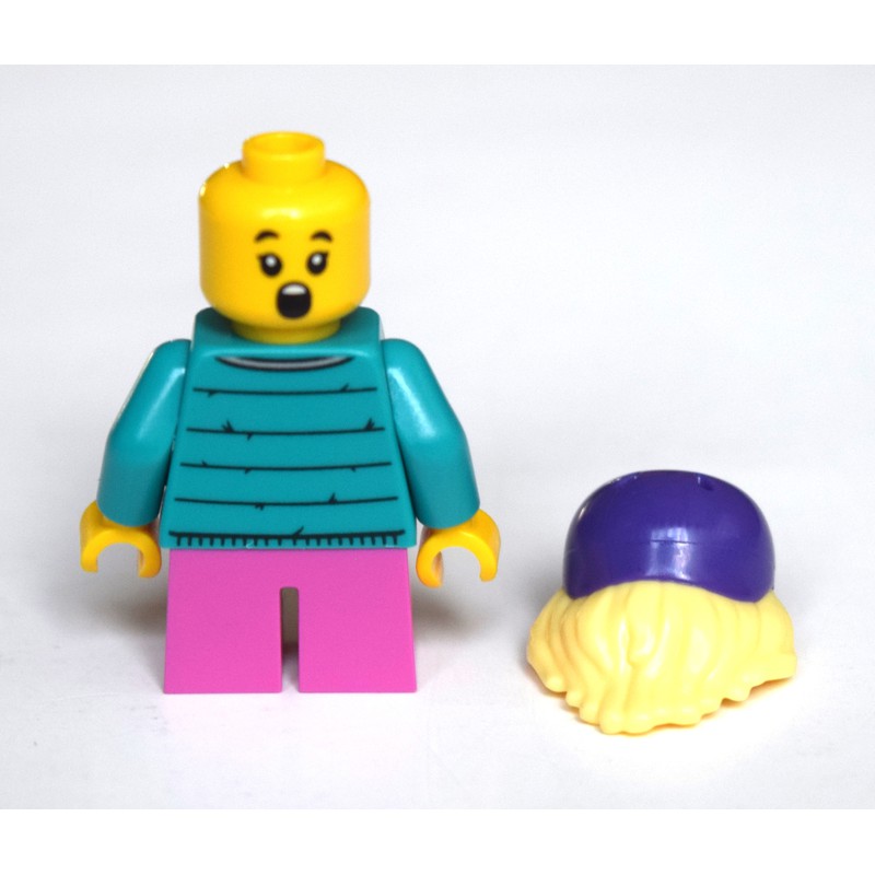 LEGO Set fig-010779 Girl, Dark Turquoise Jacket, Short Dark Pink Legs, Dark  Purple Bike Helmet