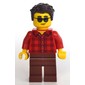 Man, Red Plaid Shirt, Reddish Brown Legs, Sunglasses, Dark Brown Hair