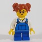 Girl, Blue Overalls, Short Legs, Glasses
