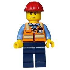 Man, Orange Safety Vest, Dark Blue Legs, Red Hard Hat, Sweat Drops (fig-010835)