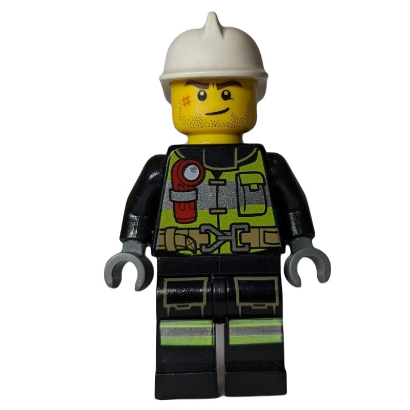 LEGO Set fig-010838 Fireman, Black Firesuit with Lime Safety Vest and ...