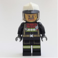 Fireman, Black Firesuit, White Helmet with Black Peak and Neck Protector with Visor (fig-010839)