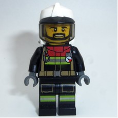 Fireman, Black Firesuit, White Helmet with Black Peak and Neck Protector with Visor (fig-010843)