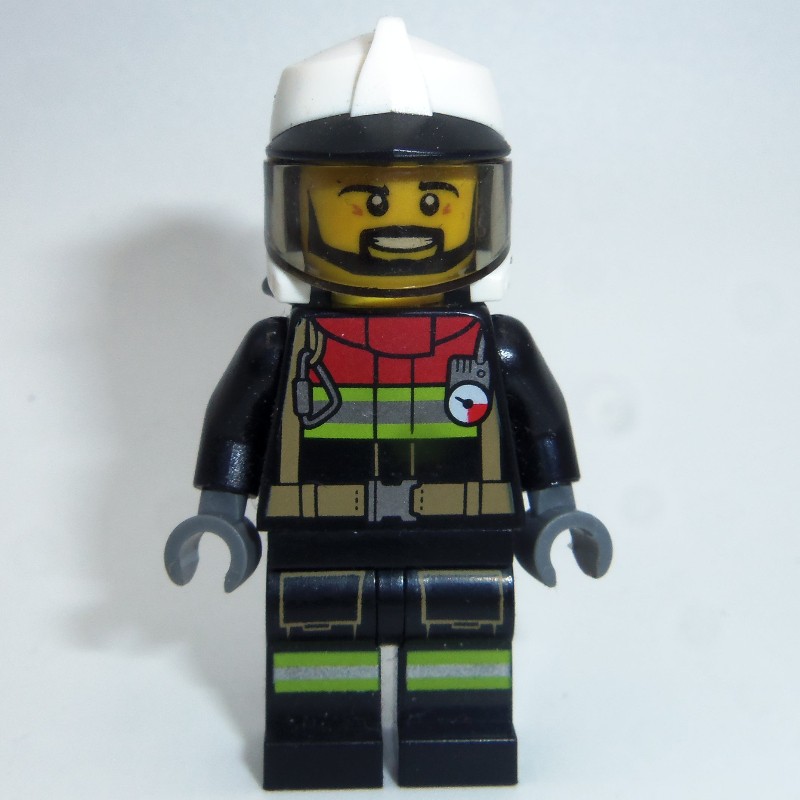 LEGO Set fig-010843 Fireman, Black Firesuit, White Helmet with Black ...