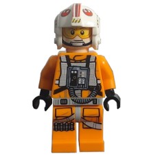 Luke Skywalker, Orange Rebel Pilot Outfit, Light Bluish Gray Hips, Black Hands, Printed Visor, Detailed Chest Panel (fig-010861)