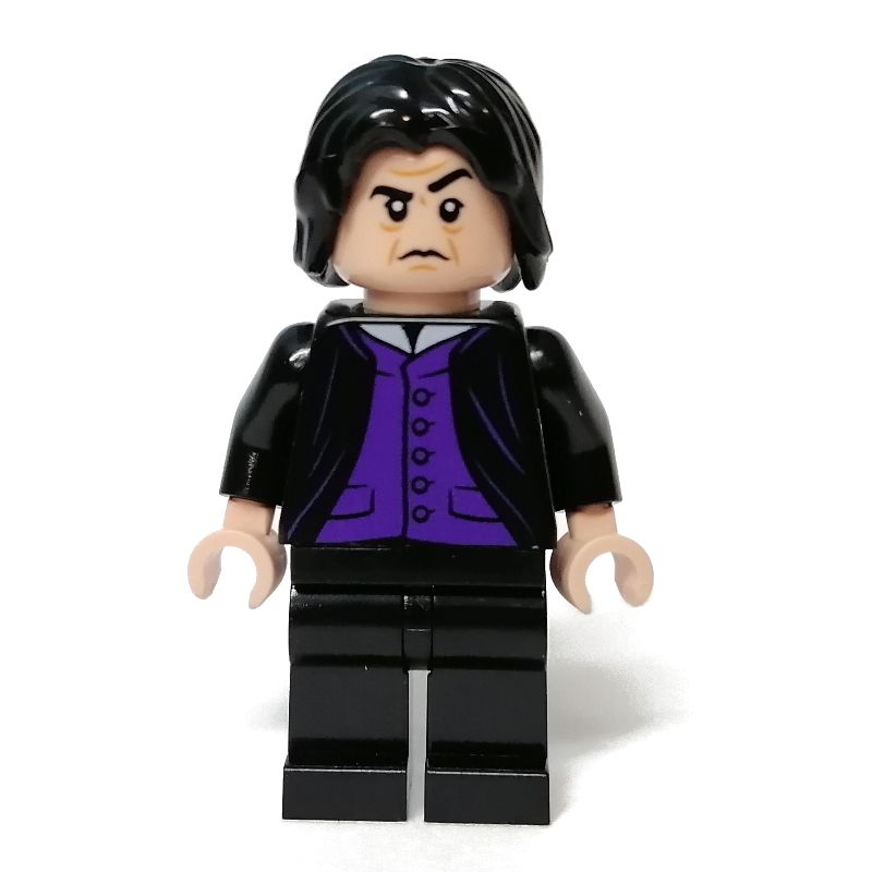 LEGO Set fig-010880 Professor Severus Snape, Long Robes Wide Open over Dark Purple Vest (Minifig - Front)