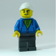 Man, Dark Azure Hoodie over Lime Shirt, Dark Bluish Gray Legs, Head Bandage (fig-010990)