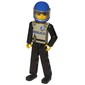 Technic Figure Black Legs, Light Gray Top with Police Print, Black Arms, Blue Helmet