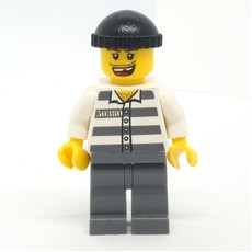 Criminal, Prison Shirt with #50380, Dark Bluish Gray Legs, Black Hat, Missing Tooth (fig-011208)