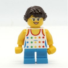 Kid - White Torso, Dark Azure Legs, Dark Brown Hair, High Eyebrows (fig-011219)