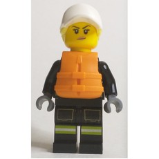 Firewoman, Black Fire Suit, Orange Lifevest, White Cap (fig-011413)