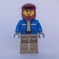 Man, Blue Jacket, Dark Red Dirt Bike Helmet