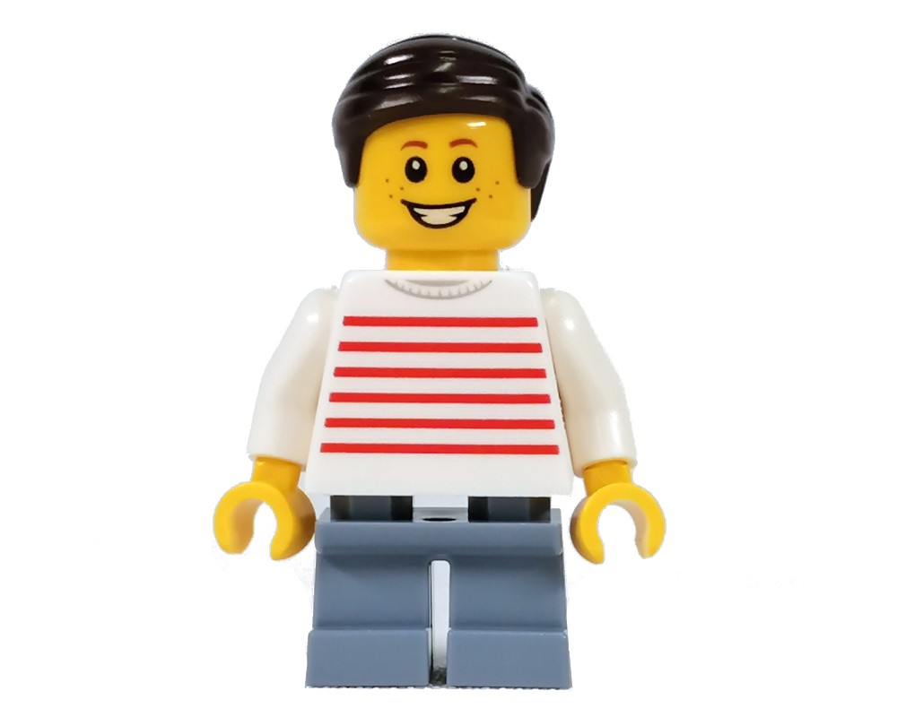 LEGO Set fig-011450 Kid - White Torso, Sand Blue Legs. Dark Brown Hair ...