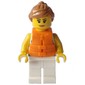 Woman, Blue Striped Shirt, White Legs, Orange Life Vest