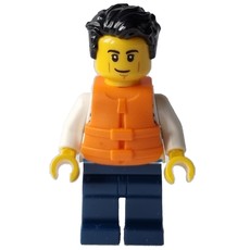 Man, Sailor, Dark Blue Striped Shirt, Dark Blue Legs, Orange Life Vest (fig-011628)