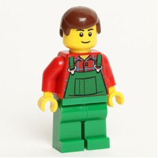 Man, Green Overalls over Red Shirt, Reddish Brown Hair, Black Eyebrows (fig-011662)