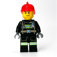 Firefighter, Black Torso, Black Legs, Red Helmet (fig-011735)
