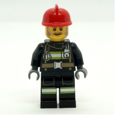 Fire Fighter - Black Torso, Black Legs, Red Helmet, Dark Tan Beard (fig-011738)