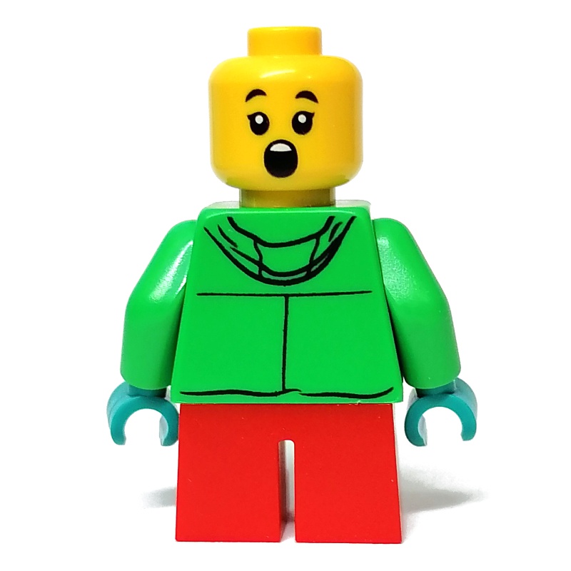 LEGO Set fig-011894 Kid - Green Torso, Red Legs, Black Hair ...