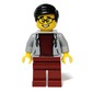 Light Bluish Gray Torso, Dark Red Legs, Black Hair