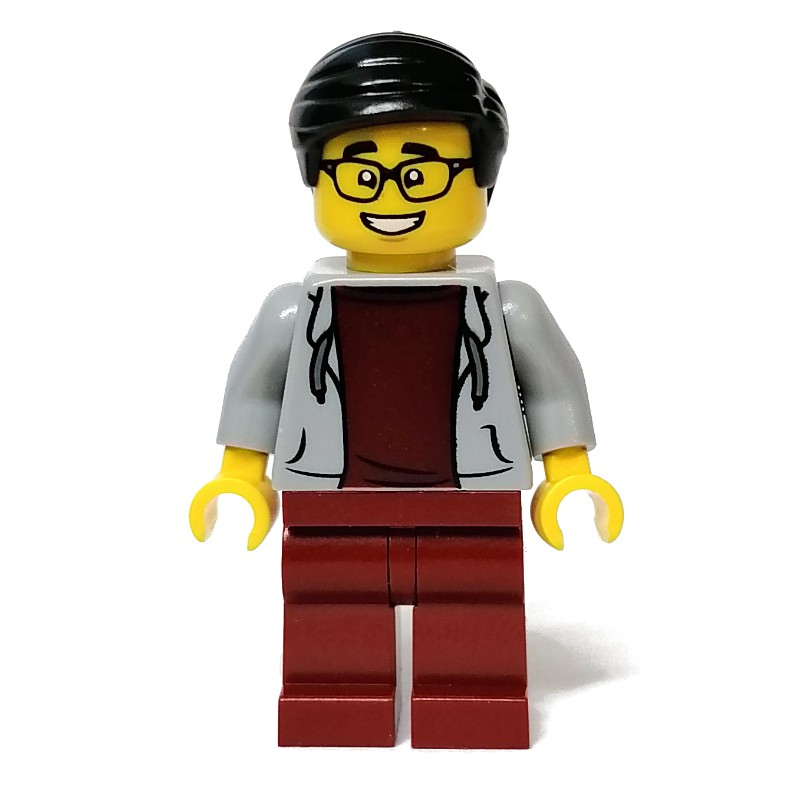 LEGO Set fig-011902 Light Bluish Gray Torso, Dark Red Legs, Black Hair ...