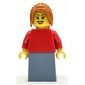 Woman, Red Torso, Sand Blue Skirt